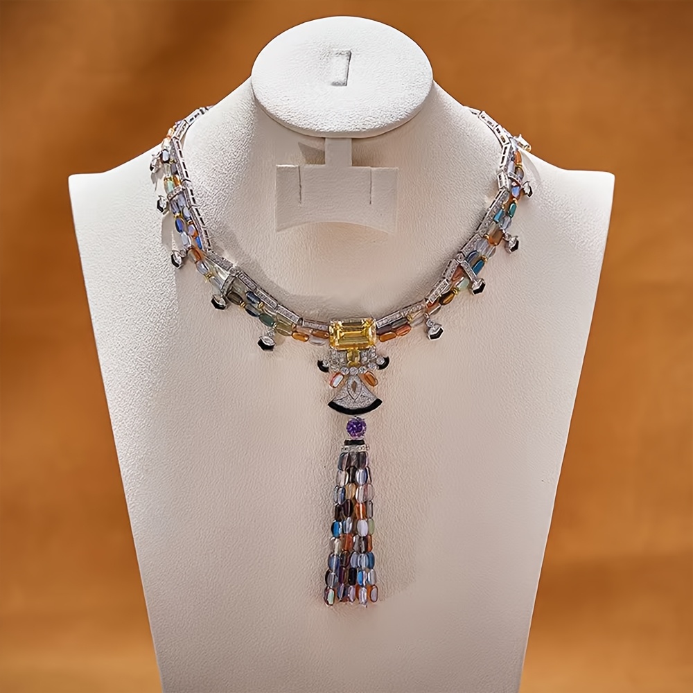 2pcs Colorful Tassel Necklace & Earrings Set